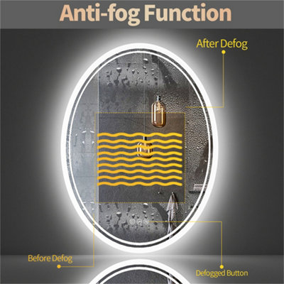 LUVODI 500x700mm Large Oval LED Bathroom Mirror Vertical Vanity Touch Mirror Demister Heat Pad