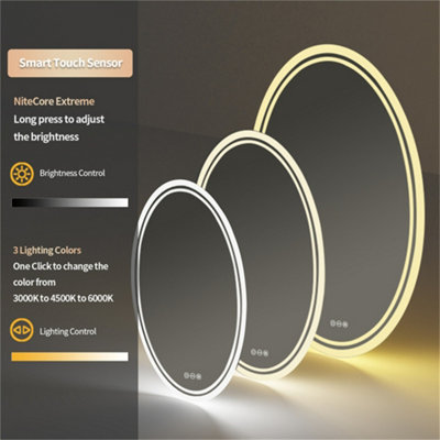 LUVODI 500x700mm Large Oval LED Bathroom Mirror Vertical Vanity Touch Mirror Demister Heat Pad