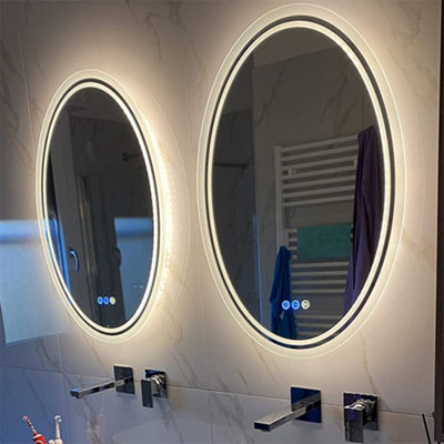 LUVODI 500x700mm Large Oval LED Bathroom Mirror Vertical Vanity Touch Mirror Demister Heat Pad