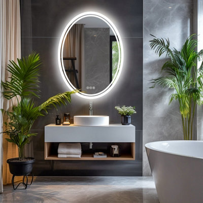 LUVODI 500x700mm Large Oval LED Bathroom Mirror Vertical Vanity Touch Mirror Demister Heat Pad