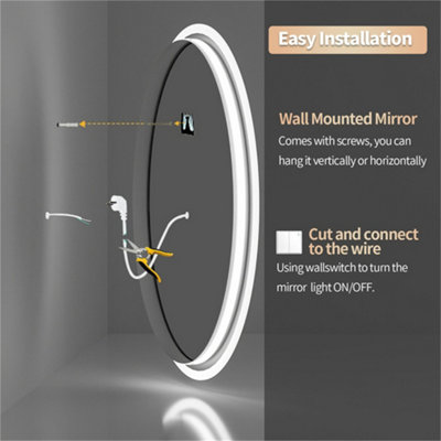 LUVODI 500x700mm Large Oval LED Bathroom Mirror Vertical Vanity Touch Mirror Demister Heat Pad