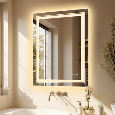 LUVODI 500x700mm LED Bathroom Mirror Front Light and Backlit Vanity Mirror Anti-Fog Wall Mounted