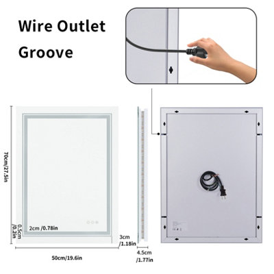 LUVODI 500x700mm LED Bathroom Mirror Front Light and Backlit Vanity Mirror Anti-Fog Wall Mounted