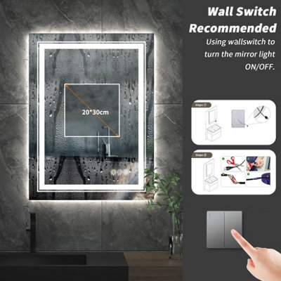 LUVODI 500x700mm LED Bathroom Mirror Front Light and Backlit Vanity Mirror Anti-Fog Wall Mounted