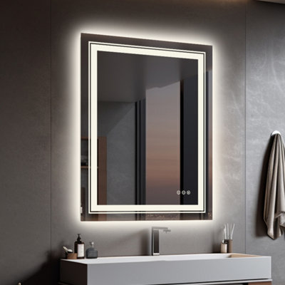 LUVODI 500x700mm LED Bathroom Mirror Front Light and Backlit Vanity Mirror Anti-Fog Wall Mounted