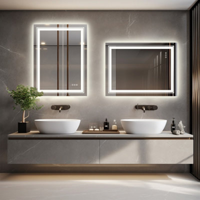 LUVODI 500x700mm LED Bathroom Mirror Front Light and Backlit Vanity Mirror Anti-Fog Wall Mounted