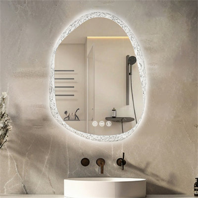 LUVODI 500x700mm LED Bathroom Mirror Pebble Design Backlit Illuminated Vanity Mirror Touch Sensor, Anti-fog