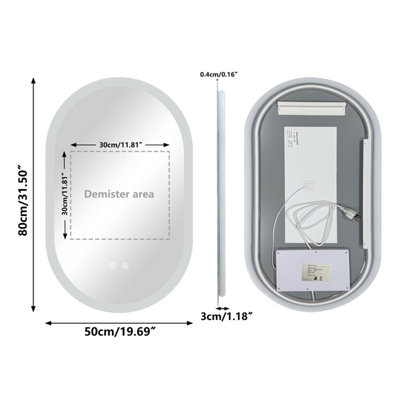 LUVODI 500x800mm Oval LED Bathroom Mirror Anti-fog Dimmable Backlit Vanity Mirrors  Horizontal/Vertical