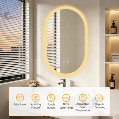 LUVODI 500x800mm Oval LED Bathroom Mirror Anti-fog Dimmable Backlit Vanity Mirrors  Horizontal/Vertical