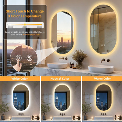LUVODI 500x800mm Oval LED Bathroom Mirror Anti-fog Dimmable Backlit Vanity Mirrors  Horizontal/Vertical