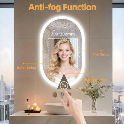 LUVODI 500x800mm Oval LED Bathroom Mirror Anti-fog Dimmable Backlit Vanity Mirrors  Horizontal/Vertical