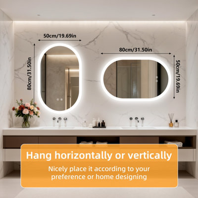 LUVODI 500x800mm Oval LED Bathroom Mirror Anti-fog Dimmable Backlit Vanity Mirrors  Horizontal/Vertical