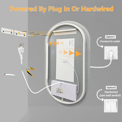 LUVODI 500x800mm Oval LED Bathroom Mirror Anti-fog Dimmable Backlit Vanity Mirrors  Horizontal/Vertical