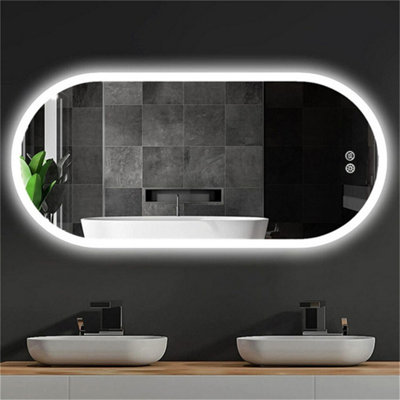 LUVODI 600x1200mm Oval Bathrooms Mirror Backlit LED 3 Colors Memory Function, Anti-fog Wall Touch Sensor Vanity Mirror