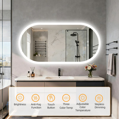 LUVODI 600x1200mm Oval Bathrooms Mirror Backlit LED 3 Colors Memory Function, Anti-fog Wall Touch Sensor Vanity Mirror