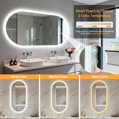 LUVODI 600x1200mm Oval Bathrooms Mirror Backlit LED 3 Colors Memory Function, Anti-fog Wall Touch Sensor Vanity Mirror
