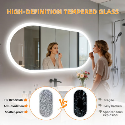 LUVODI 600x1200mm Oval Bathrooms Mirror Backlit LED 3 Colors Memory Function, Anti-fog Wall Touch Sensor Vanity Mirror