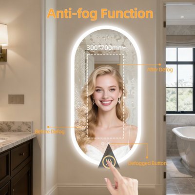 LUVODI 600x1200mm Oval Bathrooms Mirror Backlit LED 3 Colors Memory Function, Anti-fog Wall Touch Sensor Vanity Mirror