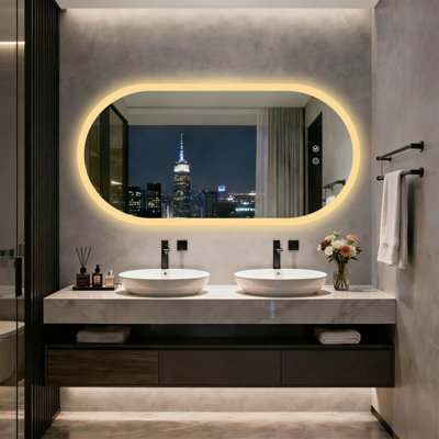 LUVODI 600x1200mm Oval Bathrooms Mirror Backlit LED 3 Colors Memory Function, Anti-fog Wall Touch Sensor Vanity Mirror