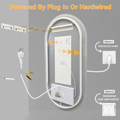 LUVODI 600x1200mm Oval Bathrooms Mirror Backlit LED 3 Colors Memory Function, Anti-fog Wall Touch Sensor Vanity Mirror