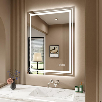 LUVODI 600x800mm LED Bathroom Mirror Front Light and Backlit Vanity Mirror Anti-Fog Wall Mounted