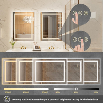 LUVODI 600x800mm LED Bathroom Mirror Front Light and Backlit Vanity Mirror Anti-Fog Wall Mounted