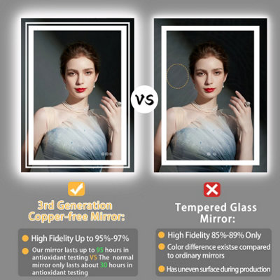 LUVODI 600x800mm LED Bathroom Mirror Front Light and Backlit Vanity Mirror Anti-Fog Wall Mounted