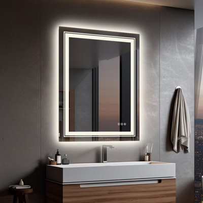 LUVODI 600x800mm LED Bathroom Mirror Front Light and Backlit Vanity Mirror Anti-Fog Wall Mounted