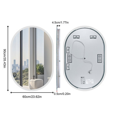 LUVODI 600x900mm Oval Bluetooth LED Bathroom Mirror Backlit, Memory ...