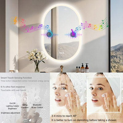 LUVODI 600x900mm Oval Bluetooth LED Bathroom Mirror Backlit, Memory, Anti-Fog, Dimmable ,Waterproof