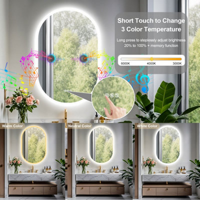 LUVODI 600x900mm Oval Bluetooth LED Bathroom Mirror Backlit, Memory ...