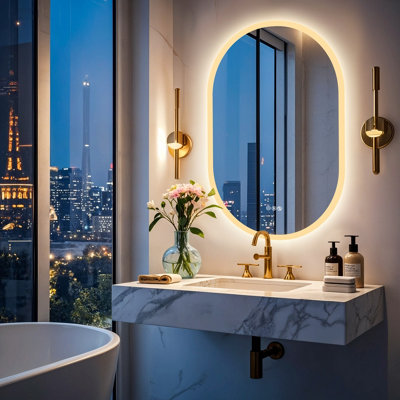 LUVODI 600x900mm Oval Bluetooth LED Bathroom Mirror Backlit, Memory, Anti-Fog, Dimmable ,Waterproof