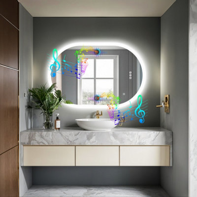 LUVODI 600x900mm Oval Bluetooth LED Bathroom Mirror Backlit, Memory, Anti-Fog, Dimmable ,Waterproof