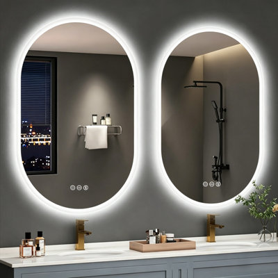 LUVODI 600x900mm Oval LED Bathroom Mirror with Demister 3 Color ...