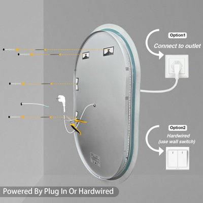 LUVODI 600x900mm Oval LED Bathroom Mirror with Demister 3 Color ...