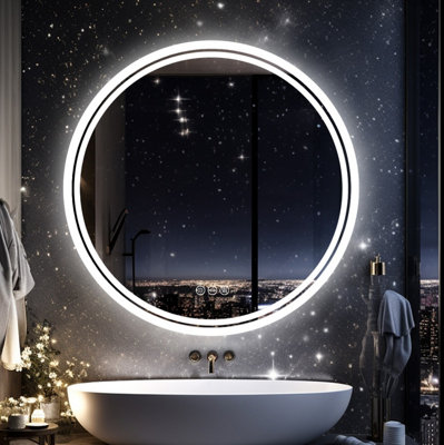 LUVODI 60cm Round LED Wall Round Mirror Anti-fog Smart Bathroom Mirrors Large Makeup Light, Dimmable Backlit