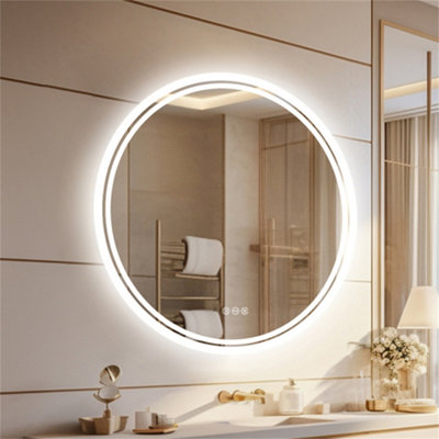 LUVODI 60cm Round LED Wall Round Mirror Anti-fog Smart Bathroom Mirrors Large Makeup Light, Dimmable Backlit