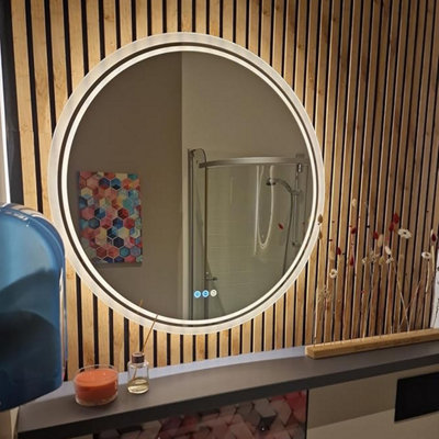 LUVODI 60cm Round LED Wall Round Mirror Anti-fog Smart Bathroom Mirrors Large Makeup Light, Dimmable Backlit