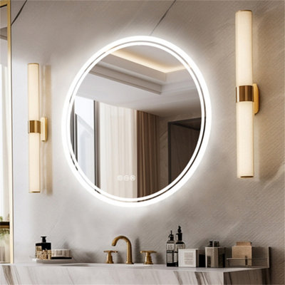 LUVODI 60cm Round LED Wall Round Mirror Anti-fog Smart Bathroom Mirrors Large Makeup Light, Dimmable Backlit