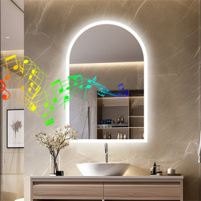 LUVODI 60x90cm Bluetooth LED Lighted Bathroom Mirror Dimmable Vanity Mirror, Backlit, Demister, Temperature Date Time Display