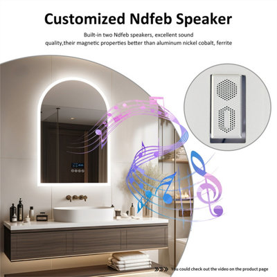 LUVODI 60x90cm Bluetooth LED Lighted Bathroom Mirror Dimmable Vanity Mirror, Backlit, Demister, Temperature Date Time Display