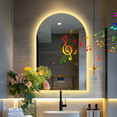 LUVODI 60x90cm Bluetooth LED Lighted Bathroom Mirror Dimmable Vanity Mirror, Backlit, Demister, Temperature Date Time Display