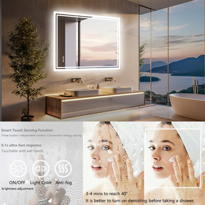 LUVODI 700 x 900mm 3 Colors Dimmable LED Bathroom Mirror Modern Vanity Mirrors with Lights for Wall