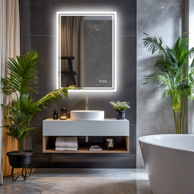 LUVODI 700 x 900mm 3 Colors Dimmable LED Bathroom Mirror Modern Vanity Mirrors with Lights for Wall