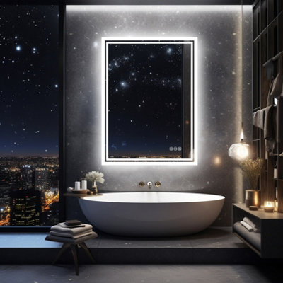 LUVODI 700 x 900mm 3 Colors Dimmable LED Bathroom Mirror Modern Vanity Mirrors with Lights for Wall