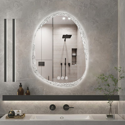LUVODI 700x900mm LED Bathroom Mirror Pebble Design Backlit Illuminated Vanity Mirror Touch Sensor, Anti-fog