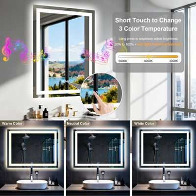 LUVODI 70x50cm Rectangle LED Bathroom Mirror with Bluetooth Speaker ...