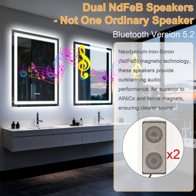 LUVODI 70x50cm Rectangle LED Bathroom Mirror with Bluetooth Speaker ...