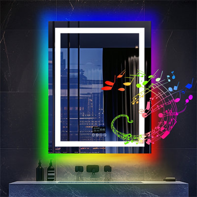 LUVODI 70x90cm Bluetooth RGB LED Bathroom Mirror Built-in 2 Speaker ...