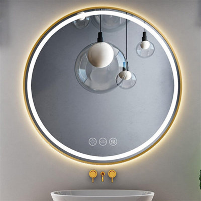 LUVODI 800mm Large Round LED Bathroom Mirror Light Dimmable Anti-Fog Makeup Wall Mirror Gold